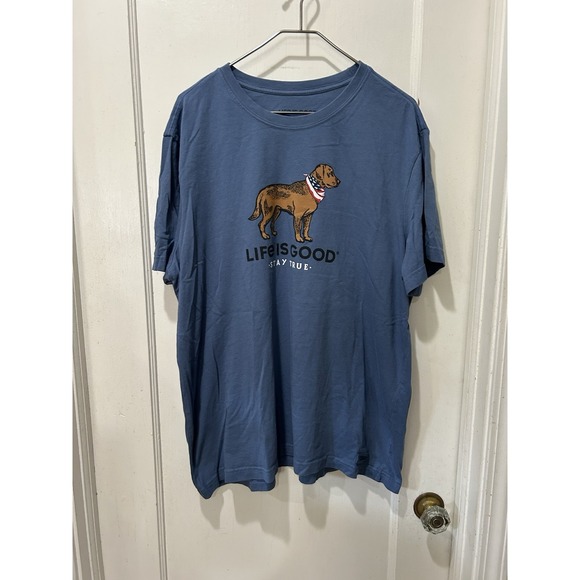 Life Is Good Mens XL Stay True Dog Graphic T Shirt Blue Crusher Tee - Picture 2 of 5